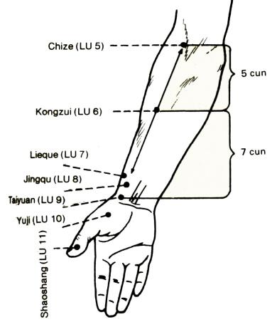 Kongzui(LU6) ,Lieque(LU7), Chize(LU5)